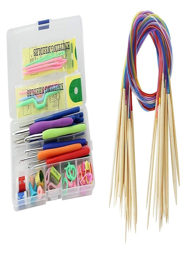 Firstdemand 52 Crochet Kit with Bamboo Circular Knitting Combo Ergonomic Knitting Needle Kit, Knitting Needle Kit Organizer with 16Pcs Soft Grip Handles Hooks, Tapestry for Hand Knitted - Image 1